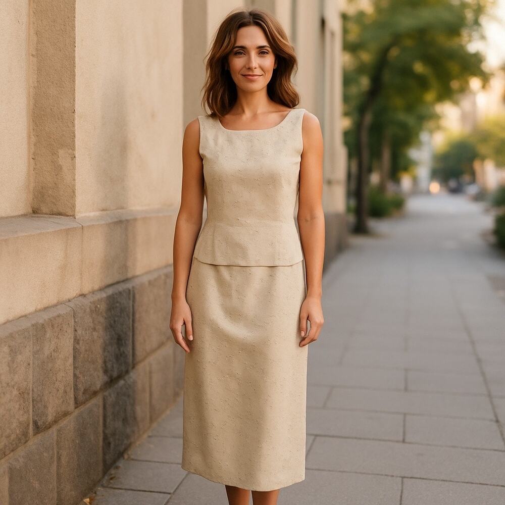 Talbots Cream Sleeveless Midi Dress